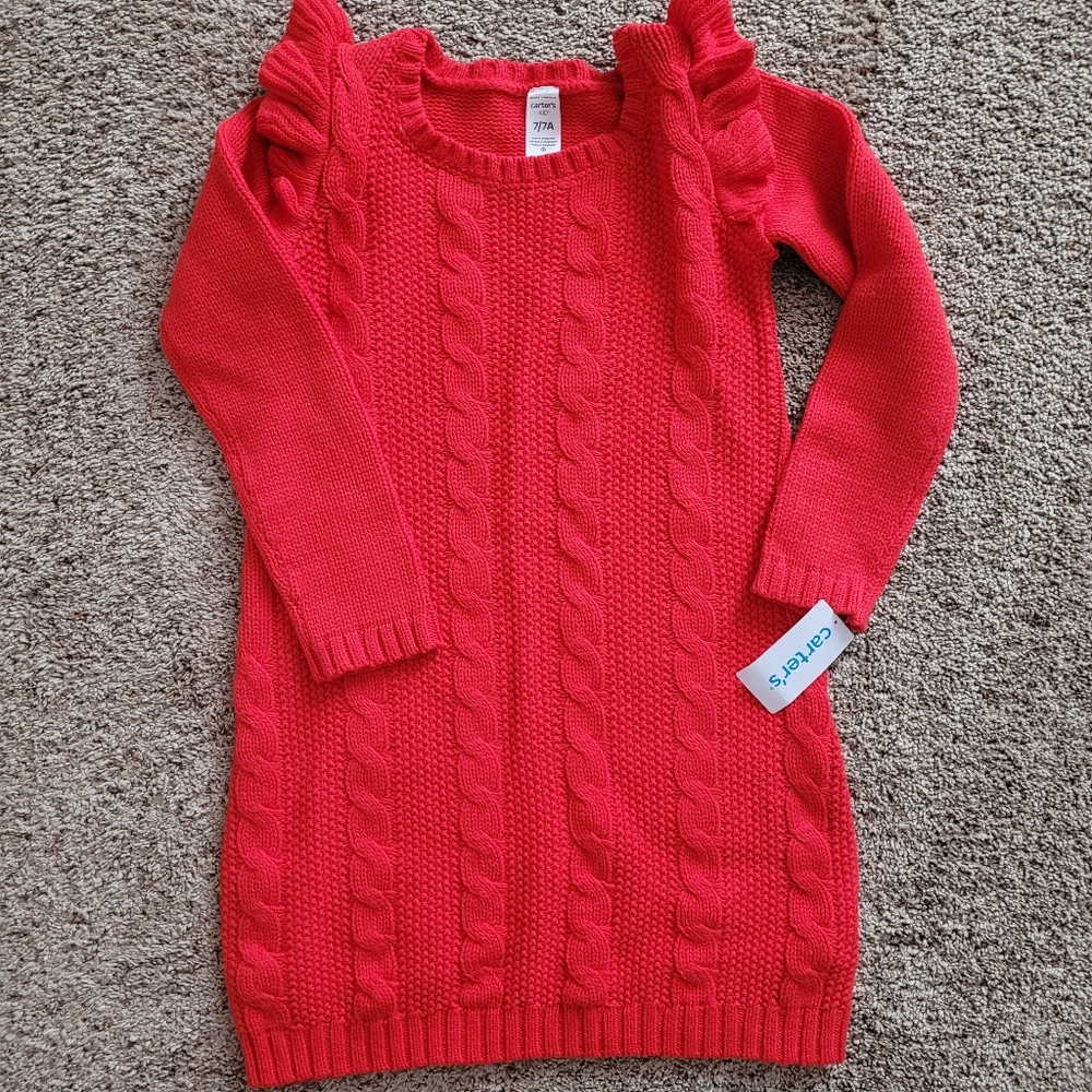 Carters Girls Size 7 Red Sweater Dress